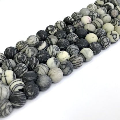 CJP265 Black Net Jasper Beads Matte Round 10mm 15" Strand