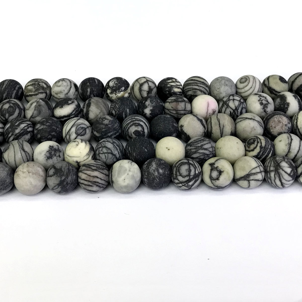 CJP265 Black Net Jasper Beads Matte Round 10mm 15" Strand