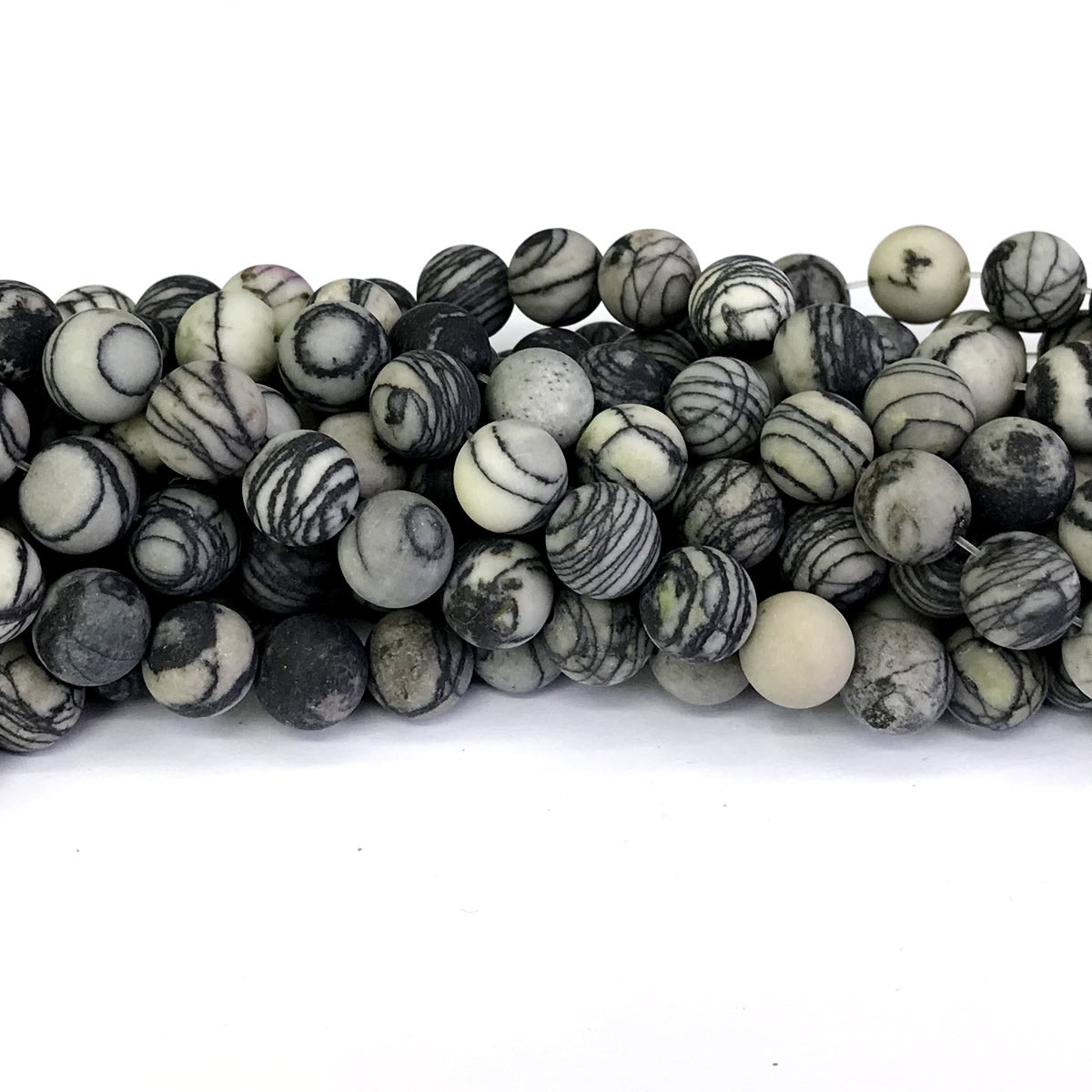 CJP265 Black Net Jasper Beads Matte Round 10mm 15" Strand