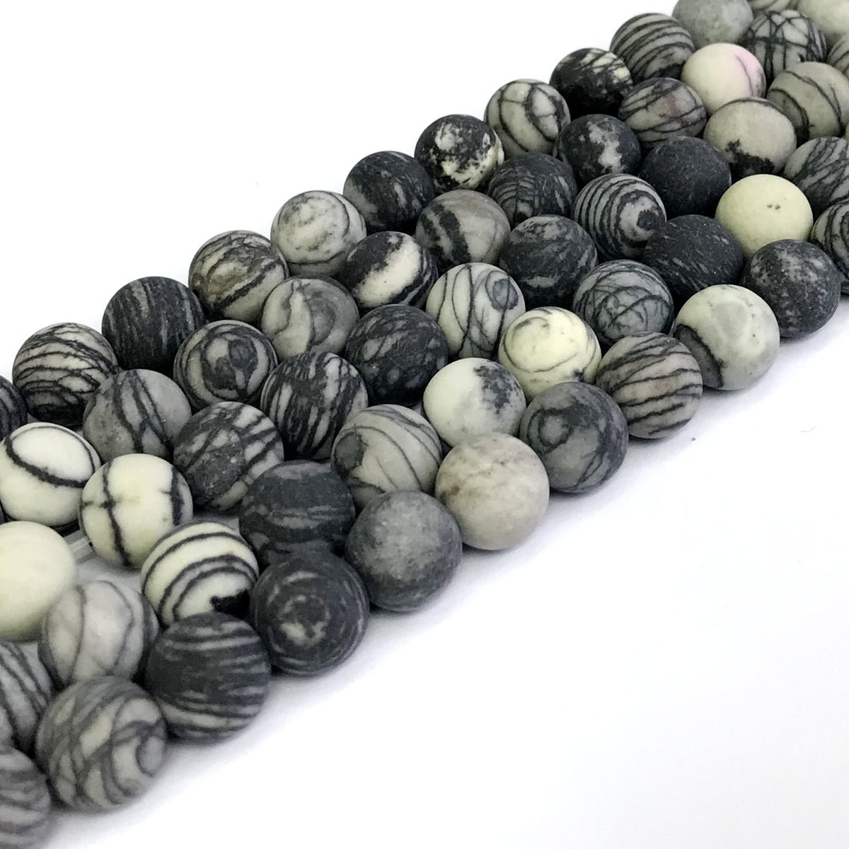 CJP266 Black Net Jasper Beads Matte Round 12mm 15" Strand