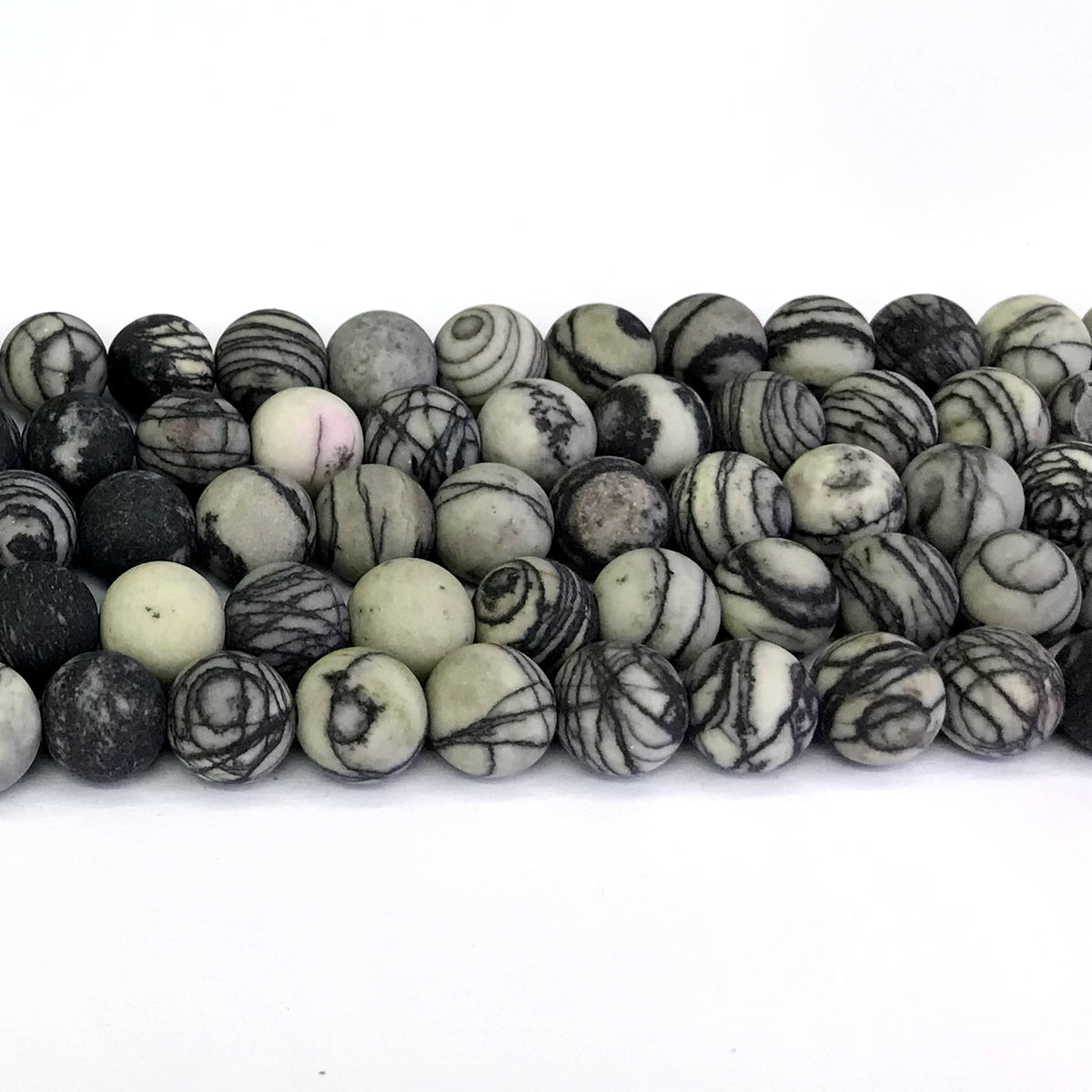 CJP266 Black Net Jasper Beads Matte Round 12mm 15" Strand