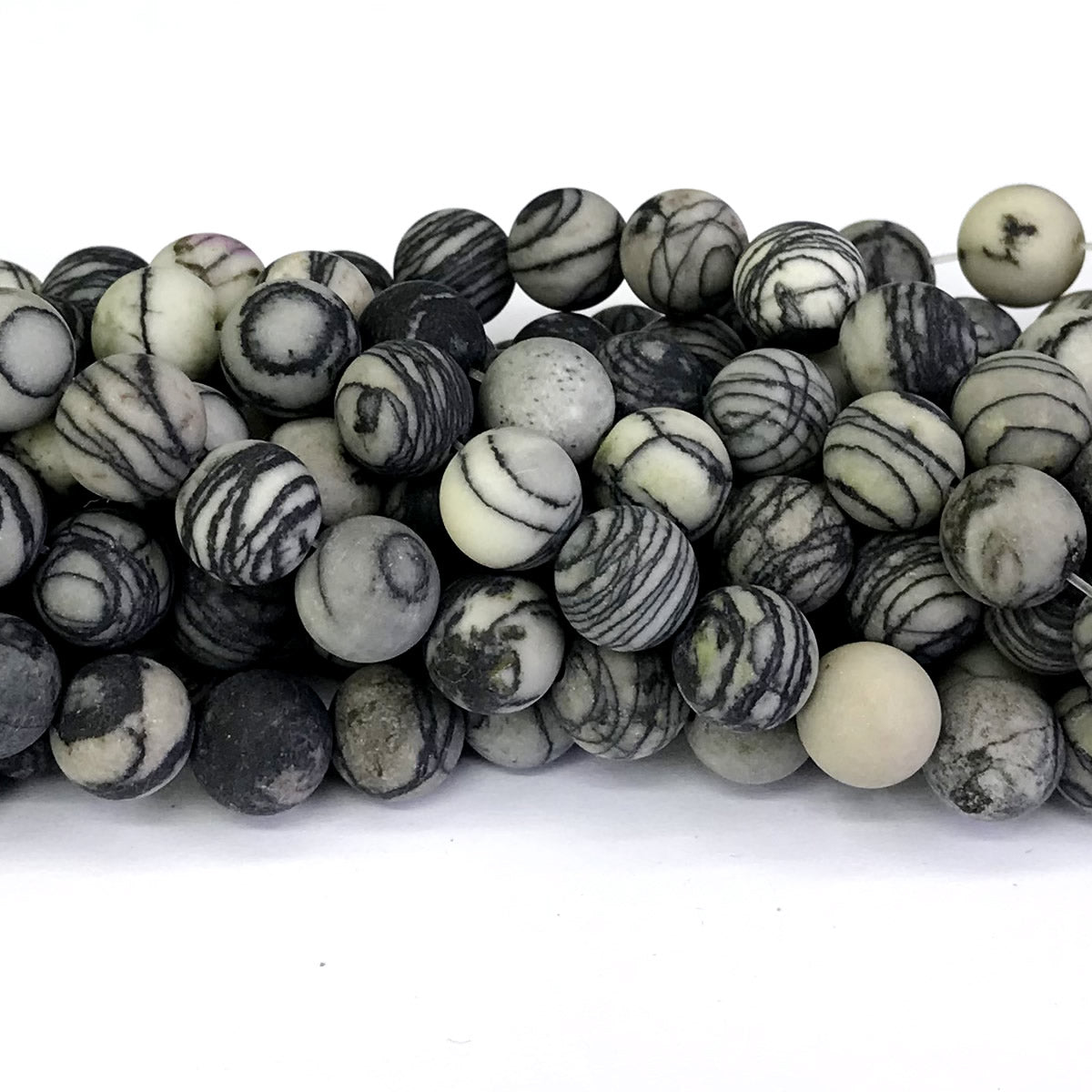 CJP266 Black Net Jasper Beads Matte Round 12mm 15" Strand