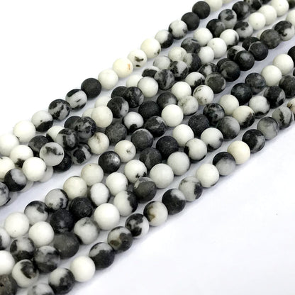 CJP272 Black & White Jasper Beads Matte Round 4mm 15" Strand