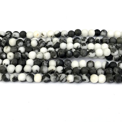 CJP272 Black & White Jasper Beads Matte Round 4mm 15" Strand