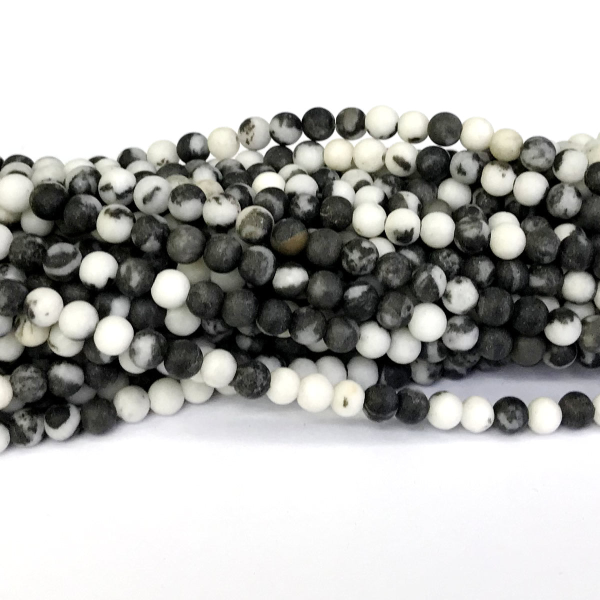 CJP272 Black & White Jasper Beads Matte Round 4mm 15" Strand