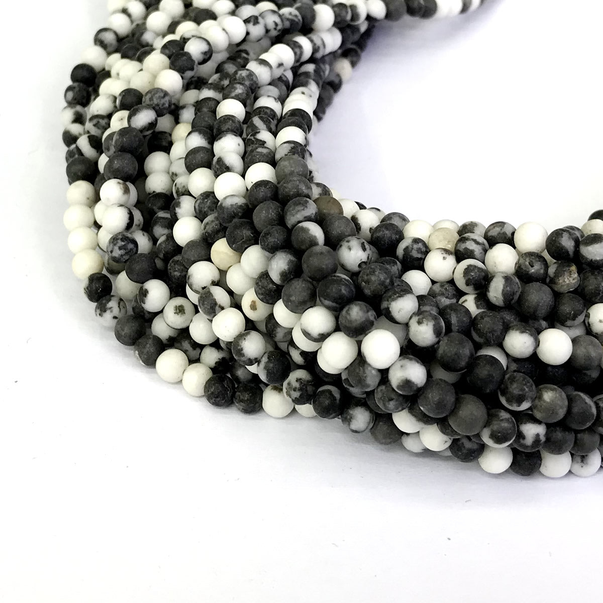 CJP272 Black & White Jasper Beads Matte Round 4mm 15" Strand