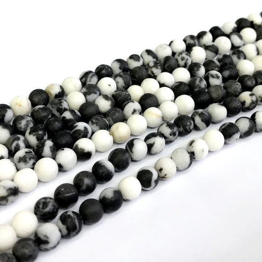 CJP273 Black & White Jasper Beads Matte Round 6mm 15" Strand