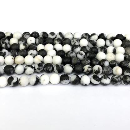 CJP273 Black & White Jasper Beads Matte Round 6mm 15" Strand