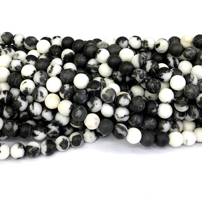 CJP273 Black & White Jasper Beads Matte Round 6mm 15" Strand