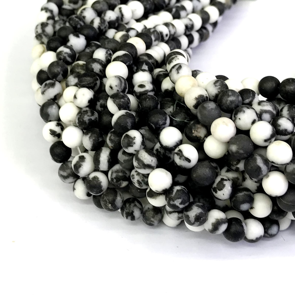 CJP273 Black & White Jasper Beads Matte Round 6mm 15" Strand