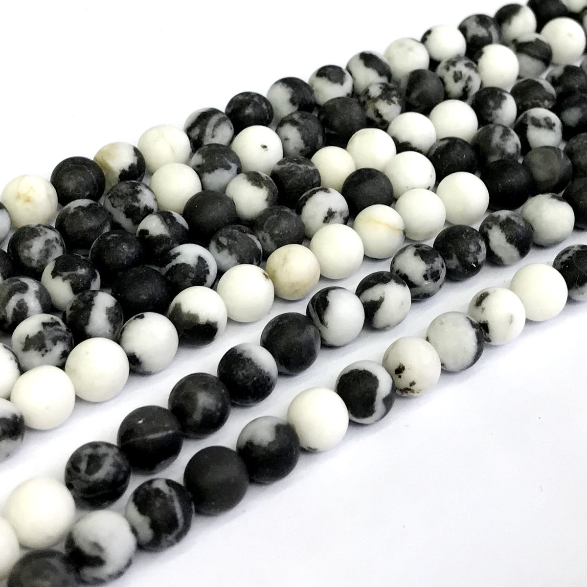 CJP274 Black & White Jasper Beads Matte Round 8mm 15" Strand