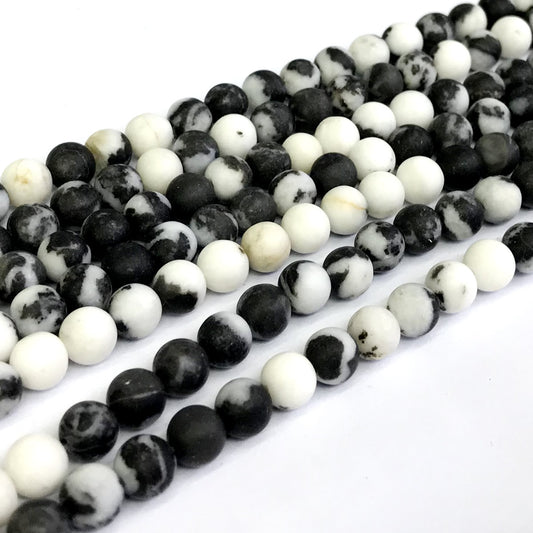 CJP274 Black & White Jasper Beads Matte Round 8mm 15" Strand