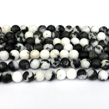 CJP274 Black & White Jasper Beads Matte Round 8mm 15" Strand