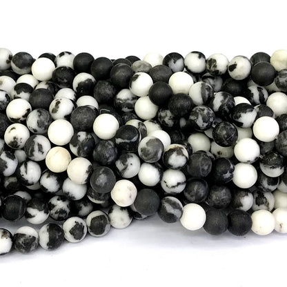 CJP274 Black & White Jasper Beads Matte Round 8mm 15" Strand