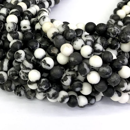 CJP274 Black & White Jasper Beads Matte Round 8mm 15" Strand