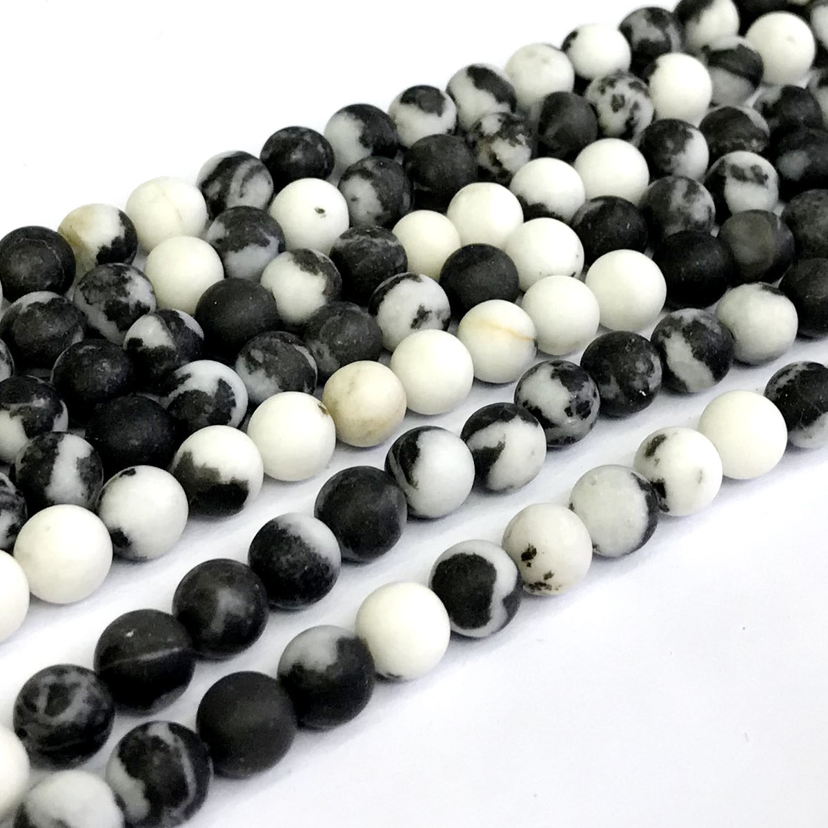 CJP275 Black & White Jasper Beads Matte Round 10mm 15" Strand