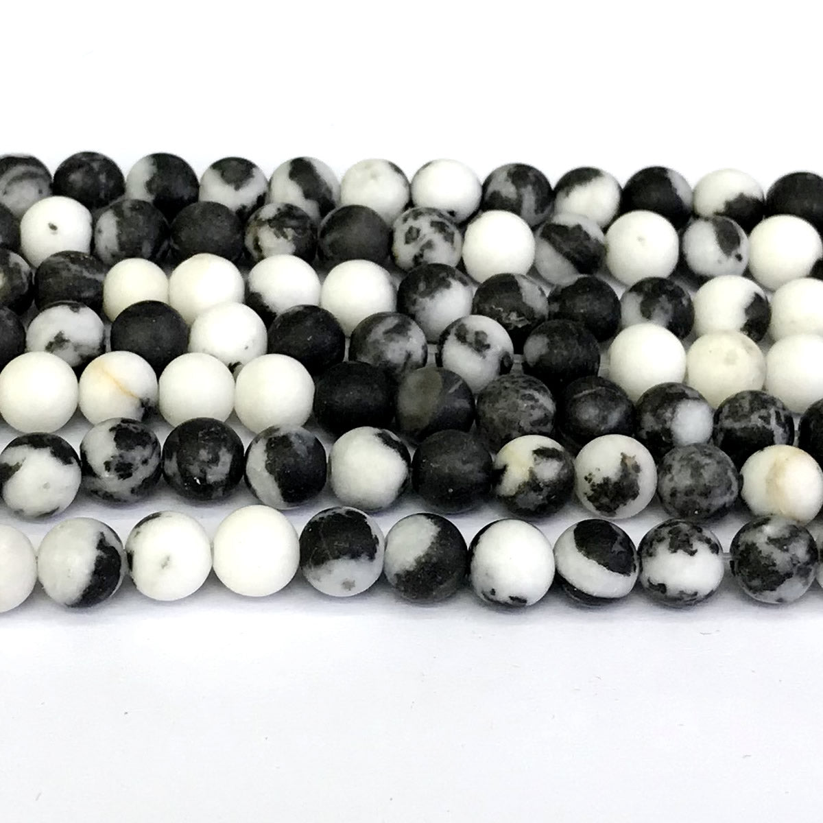 CJP275 Black & White Jasper Beads Matte Round 10mm 15" Strand