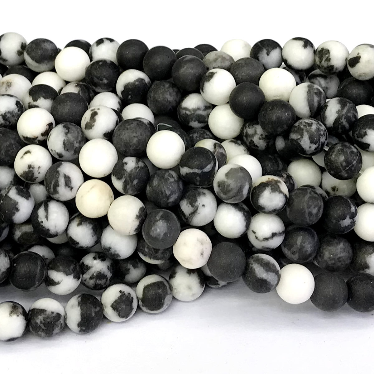 CJP275 Black & White Jasper Beads Matte Round 10mm 15" Strand