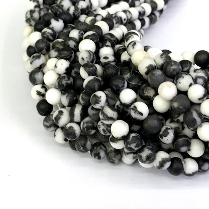 CJP275 Black & White Jasper Beads Matte Round 10mm 15" Strand