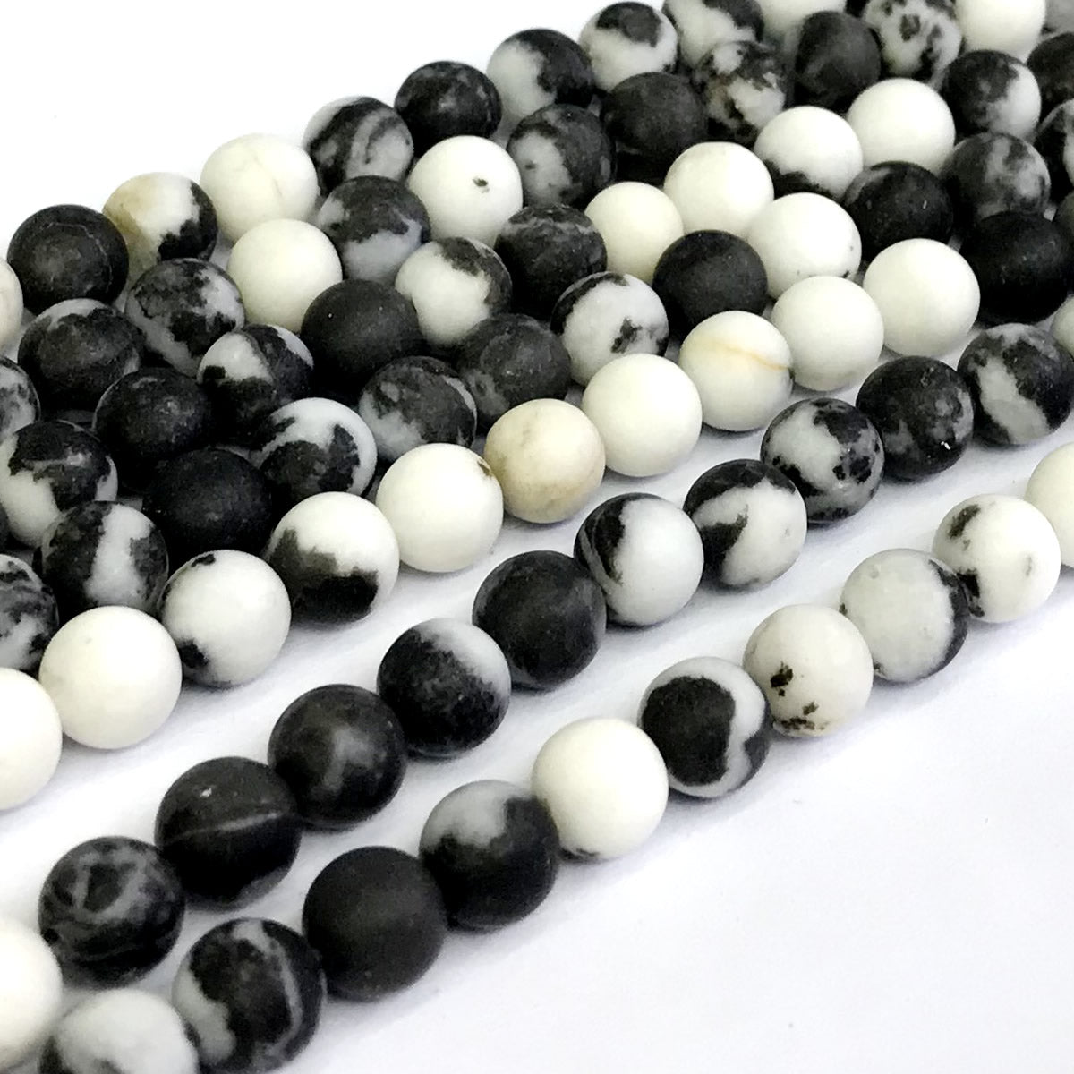 CJP276 Black & White Jasper Beads Matte Round 12mm 15" Strand