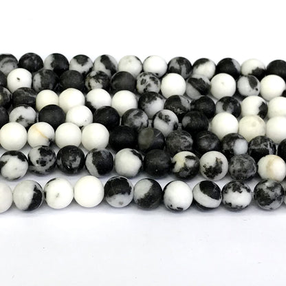 CJP276 Black & White Jasper Beads Matte Round 12mm 15" Strand