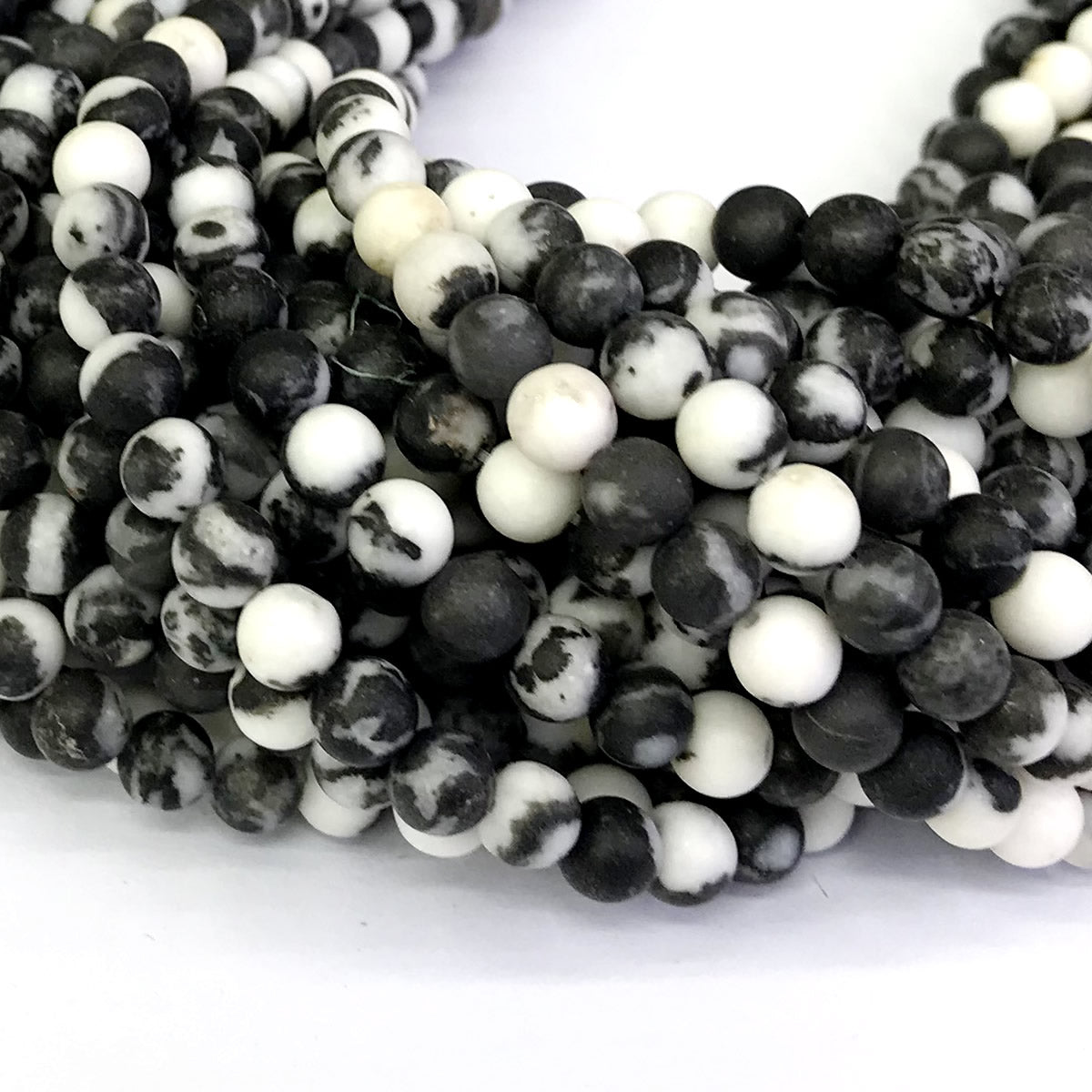 CJP276 Black & White Jasper Beads Matte Round 12mm 15" Strand