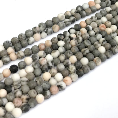 CJP280 Pink Zebra Jasper Beads Matte Round 4mm 15" Strand