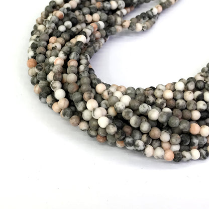 CJP280 Pink Zebra Jasper Beads Matte Round 4mm 15" Strand