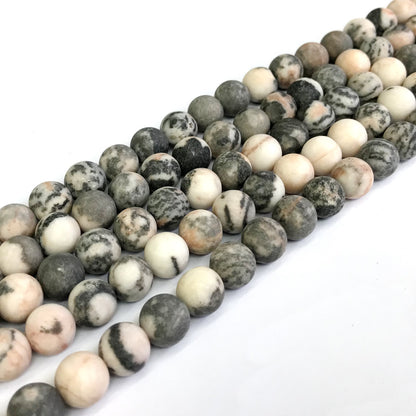 CJP282 Pink Zebra Jasper Beads Matte Round 8mm 15" Strand