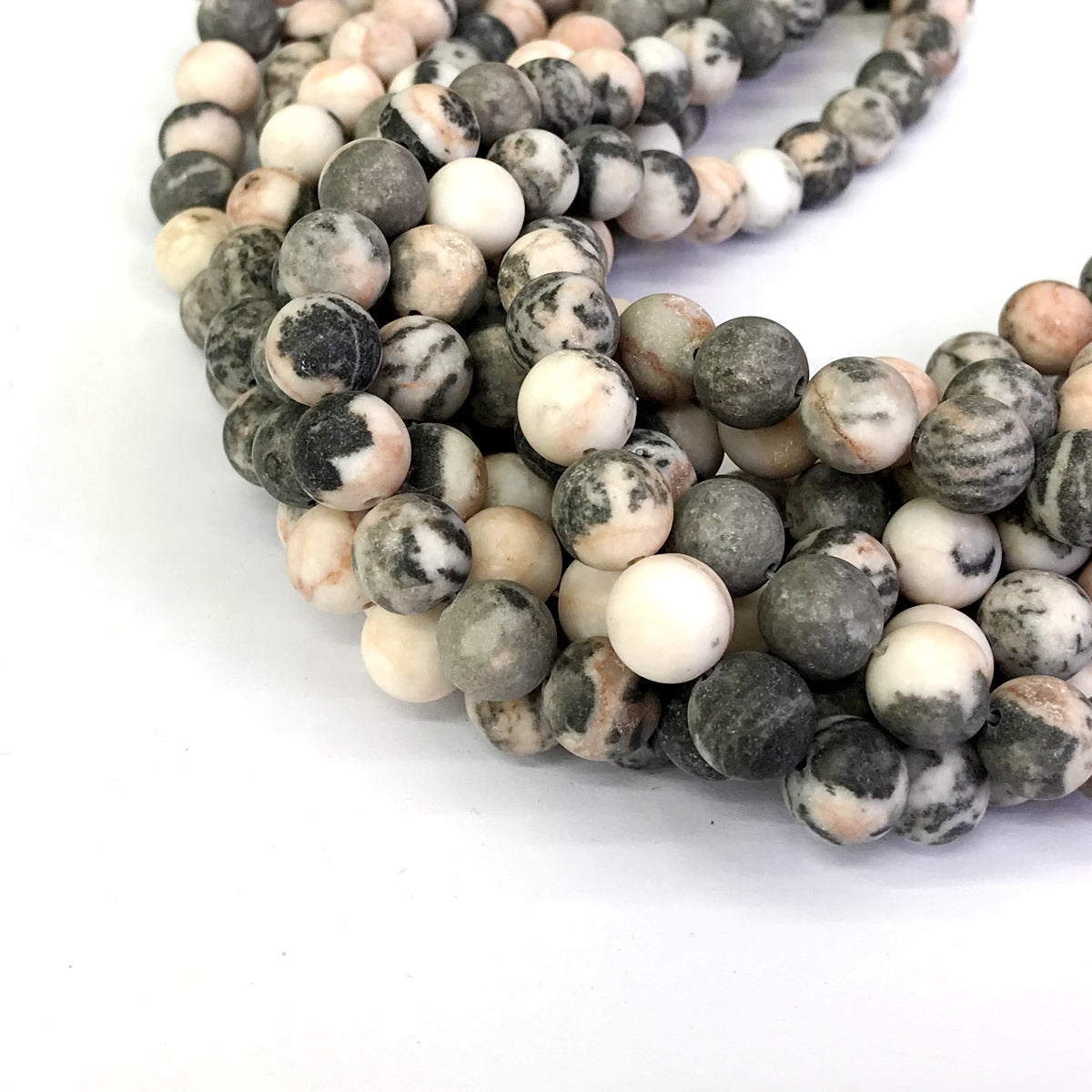 CJP282 Pink Zebra Jasper Beads Matte Round 8mm 15" Strand