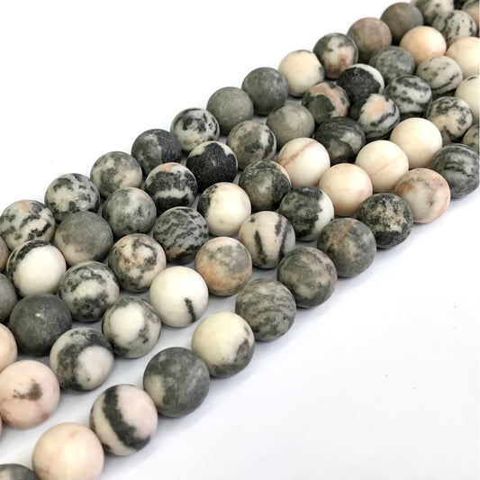 CJP283 Pink Zebra Jasper Beads Matte Round 10mm 15" Strand