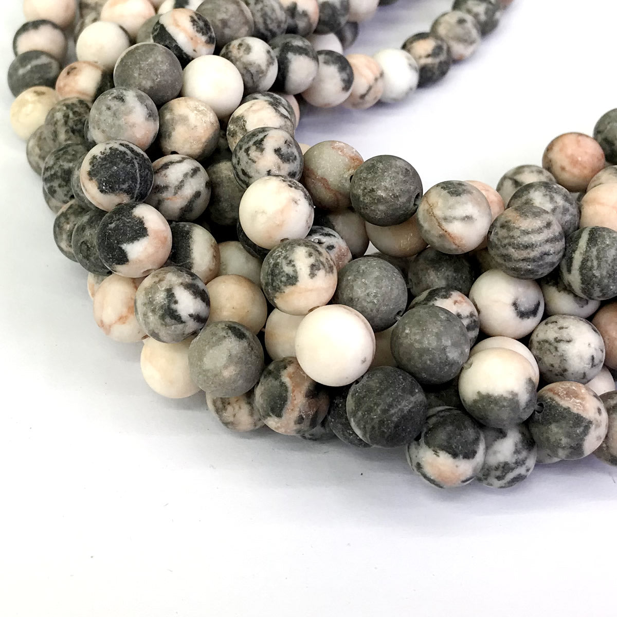 CJP283 Pink Zebra Jasper Beads Matte Round 10mm 15" Strand