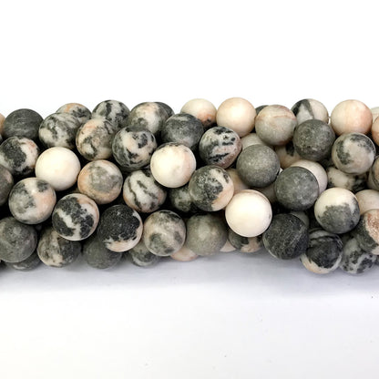 CJP284 Pink Zebra Jasper Beads Matte Round 12mm 15" Strand