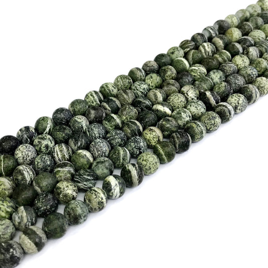 CJP288 Green Zebra Jasper Beads Matte Round 4mm 15" Strand