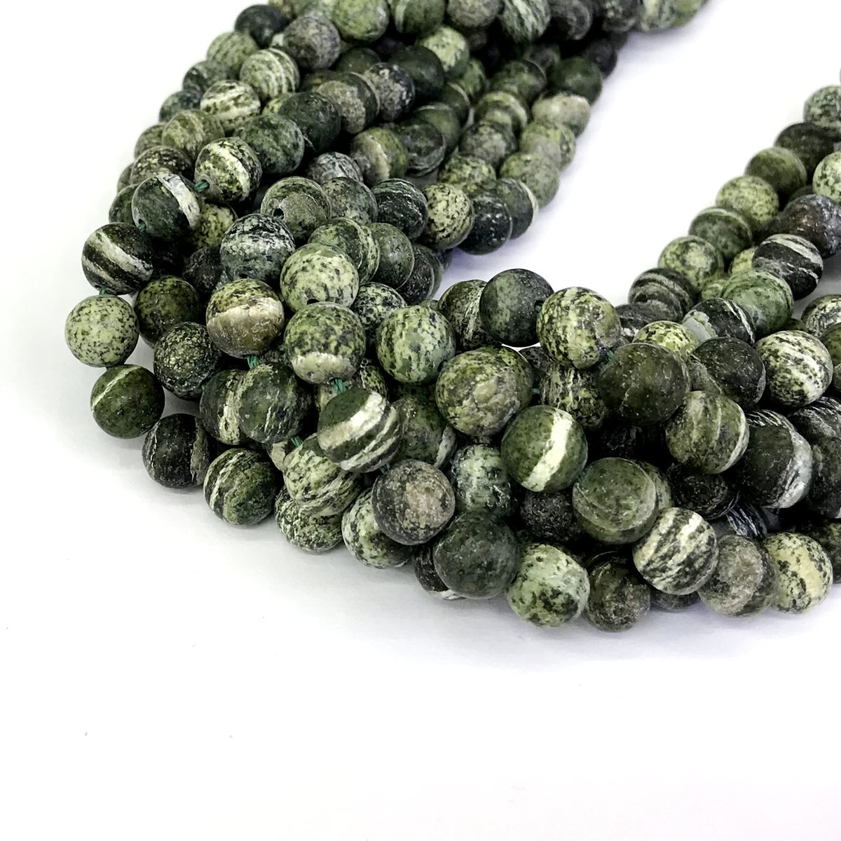 CJP288 Green Zebra Jasper Beads Matte Round 4mm 15" Strand