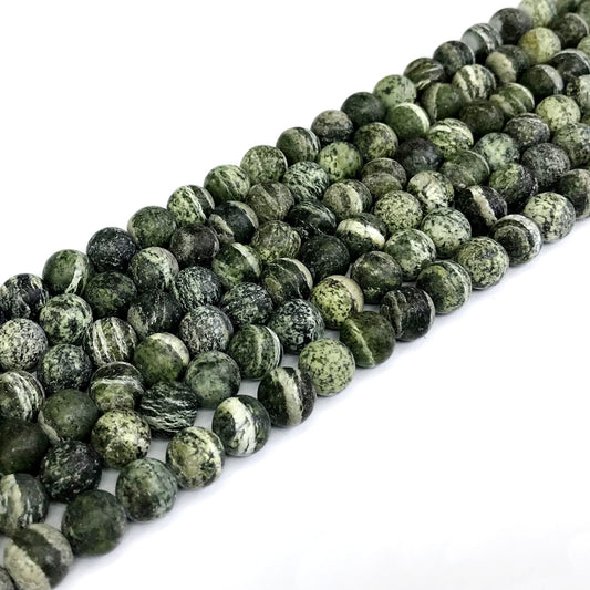 CJP289 Green Zebra Jasper Beads Matte Round 6mm 15" Strand