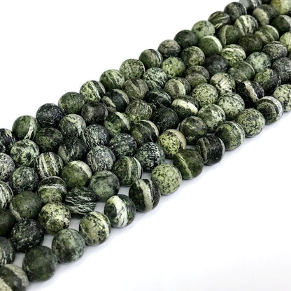 CJP290 Green Zebra Jasper Beads Matte Round 8mm 15" Strand