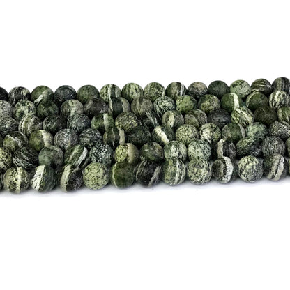 CJP290 Green Zebra Jasper Beads Matte Round 8mm 15" Strand