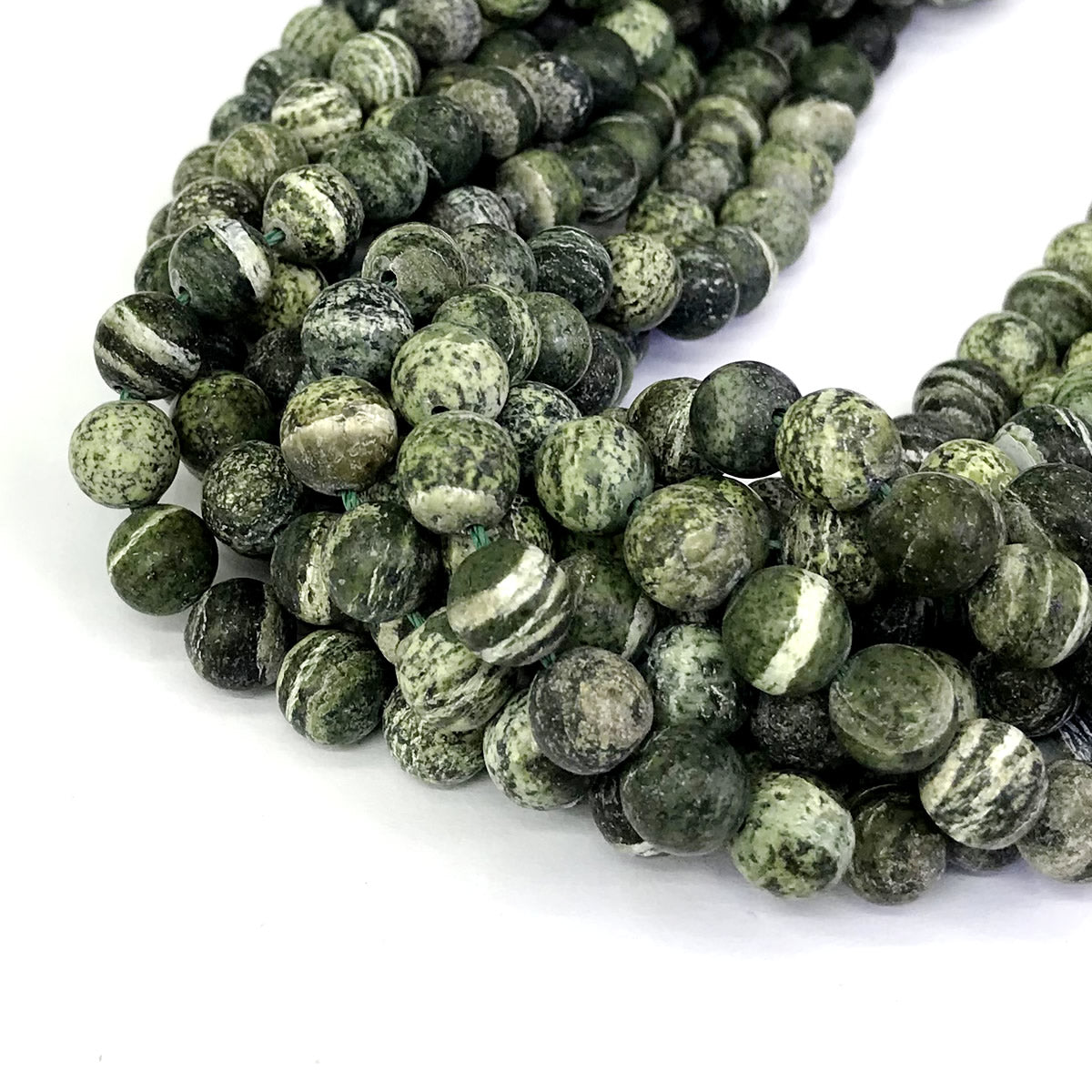 CJP290 Green Zebra Jasper Beads Matte Round 8mm 15" Strand