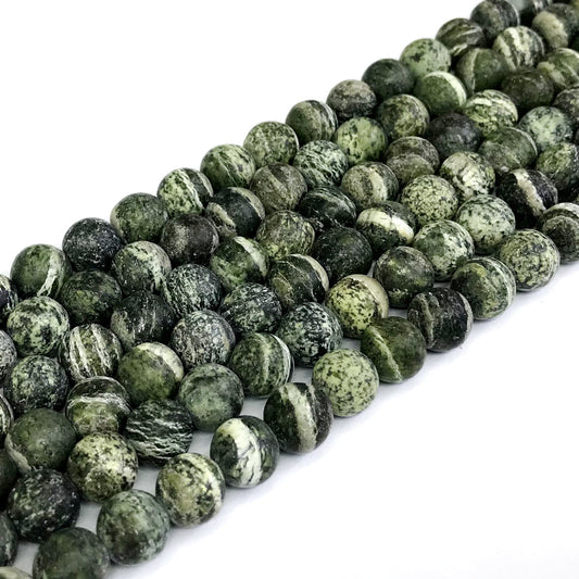 CJP291 Green Zebra Jasper Beads Matte Round 10mm 15" Strand