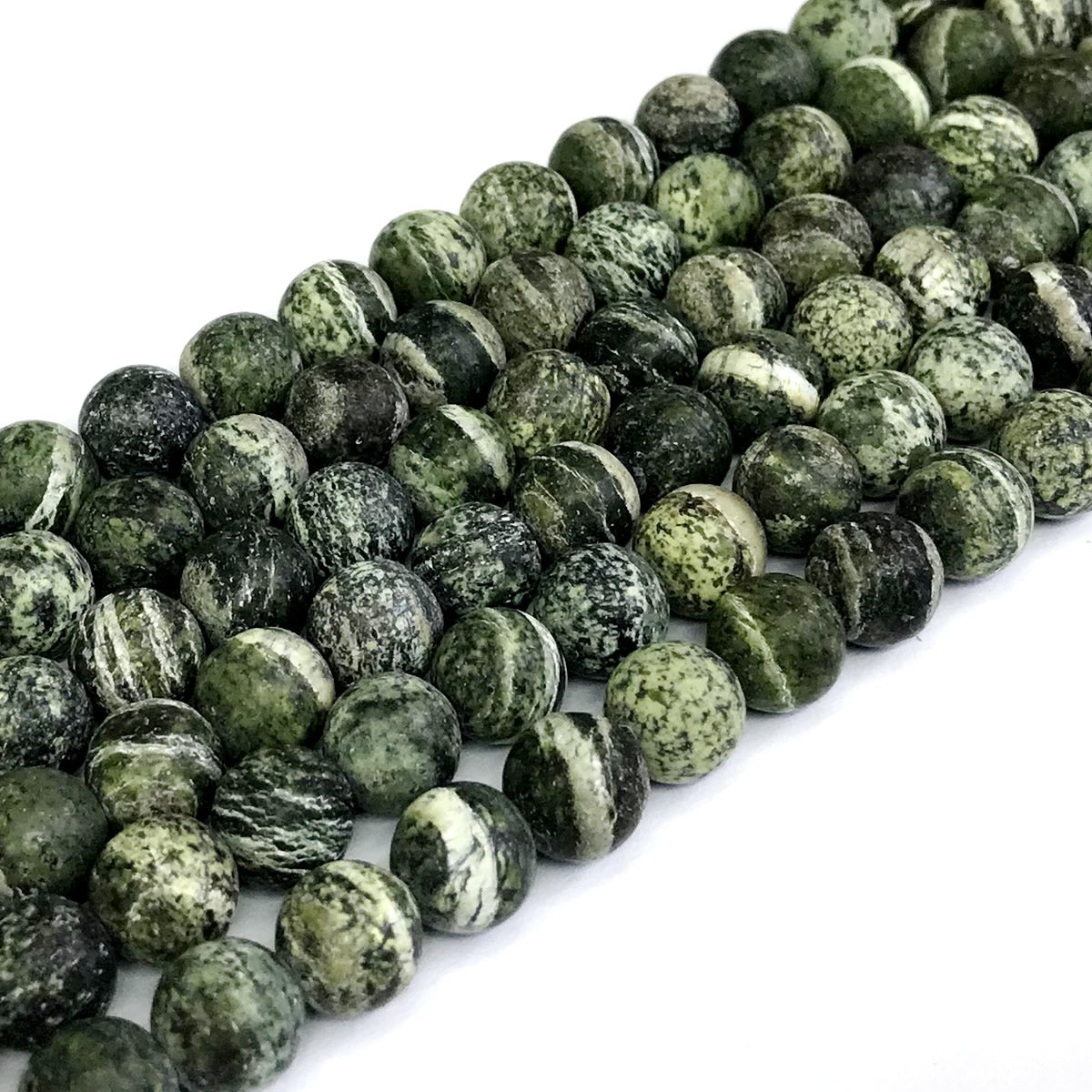 CJP292 Green Zebra Jasper Beads Matte Round 12mm 15" Strand