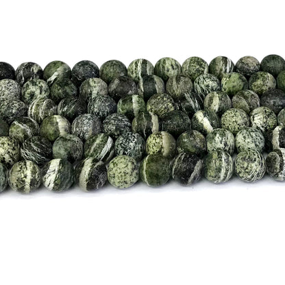 CJP292 Green Zebra Jasper Beads Matte Round 12mm 15" Strand