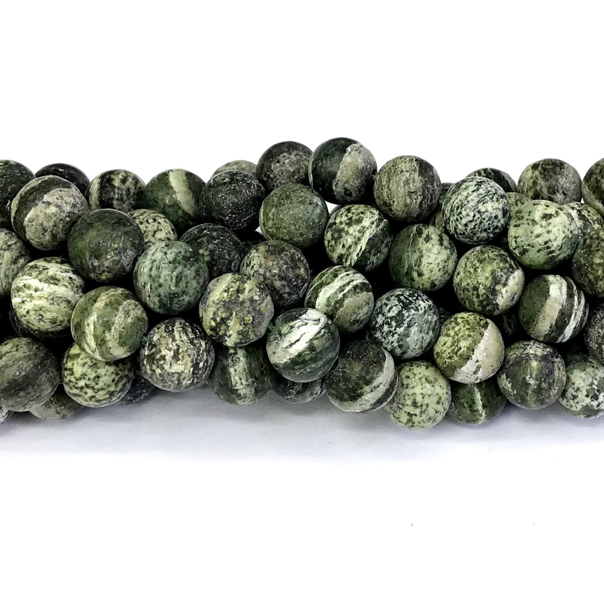 CJP292 Green Zebra Jasper Beads Matte Round 12mm 15" Strand