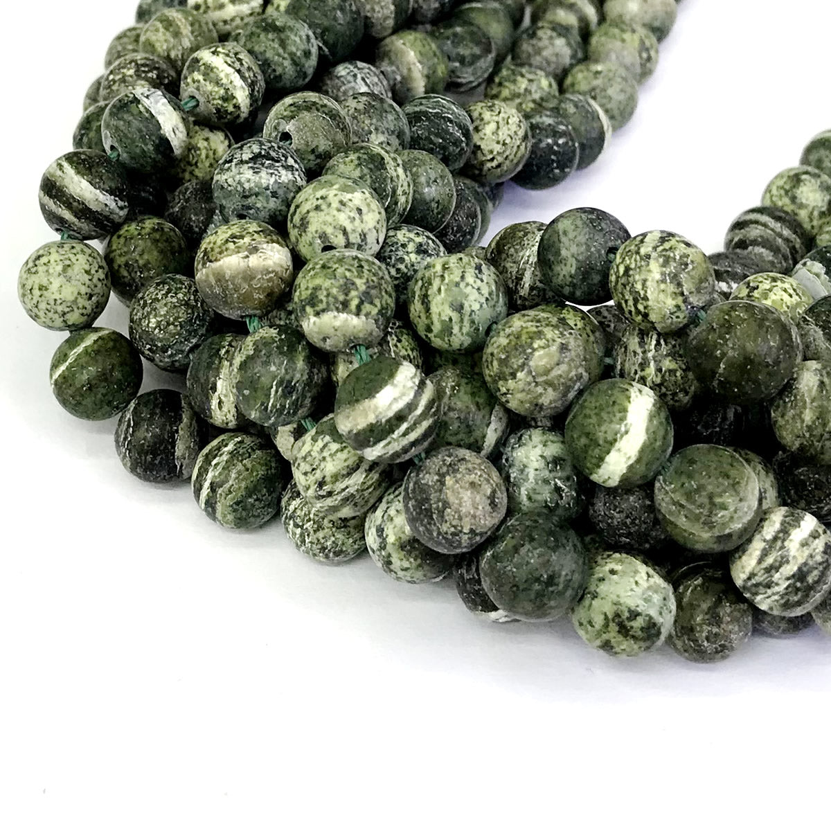 CJP292 Green Zebra Jasper Beads Matte Round 12mm 15" Strand