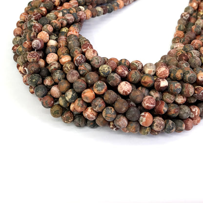 CJP334 Leopard Skin Jasper Beads Matte Round 6mm 15" Strand