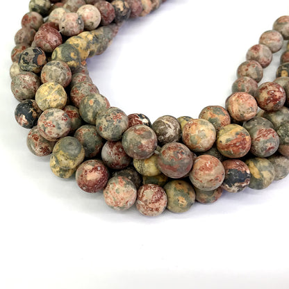 CJP336 Leopard Skin Jasper Beads Matte Round 10mm 15" Strand