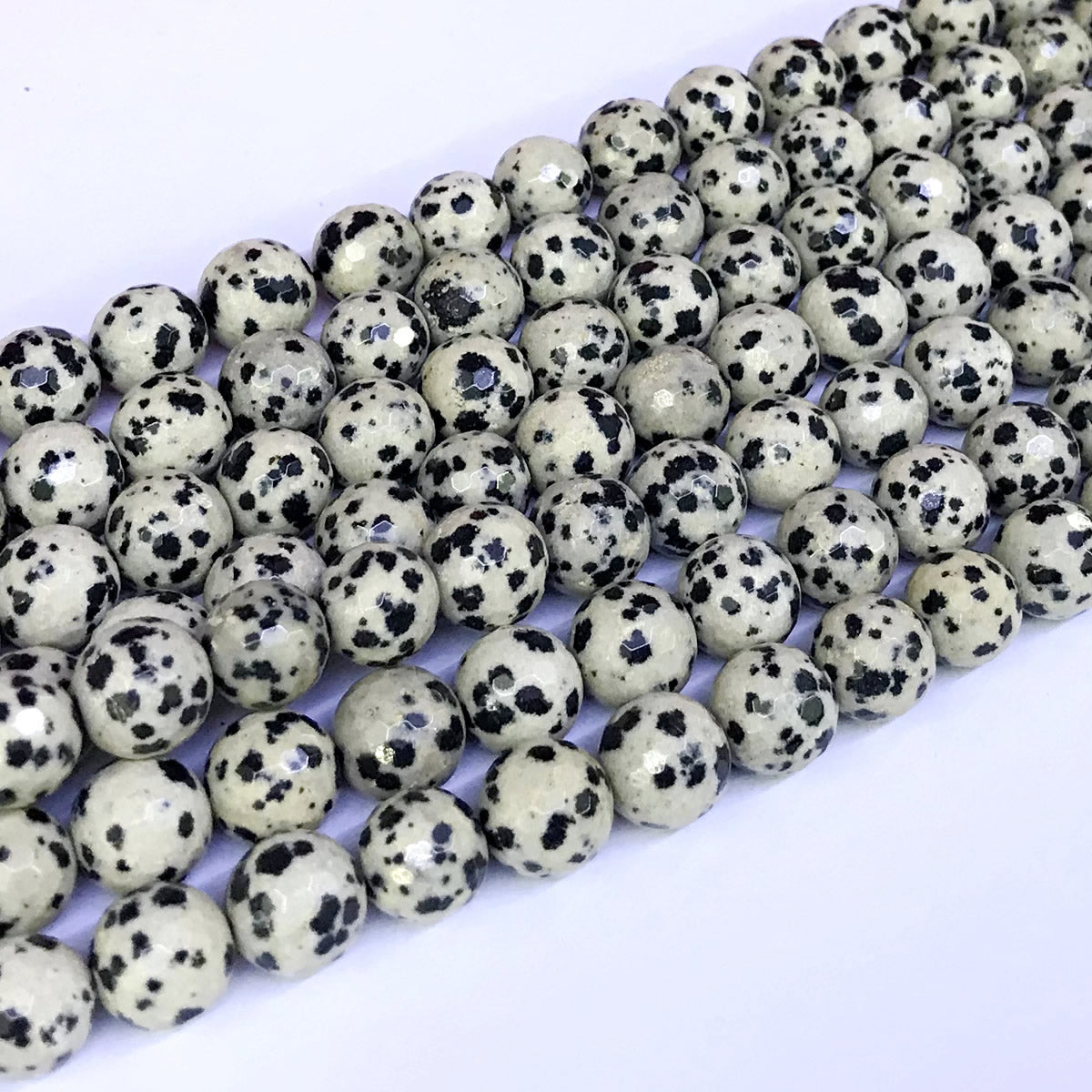 CJP34 Dalmatian Jasper Beads Faceted Round 10mm 15" Strand