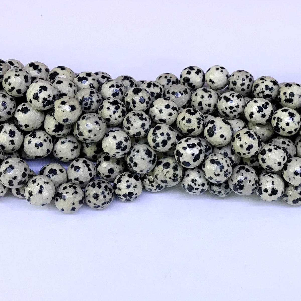 CJP34 Dalmatian Jasper Beads Faceted Round 10mm 15" Strand