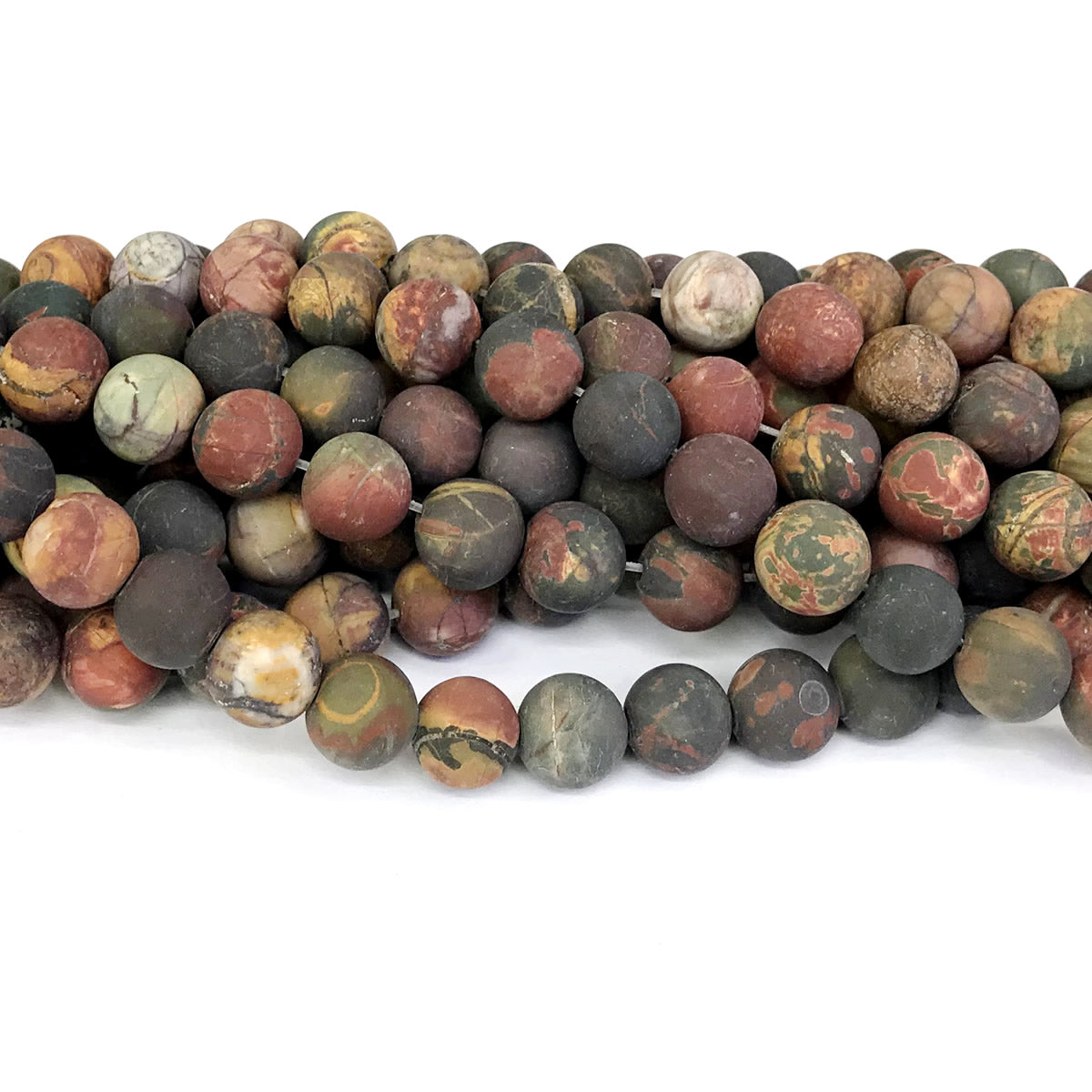 CJP344 Picasso Jasper Beads Matte Round 10mm 15" Strand