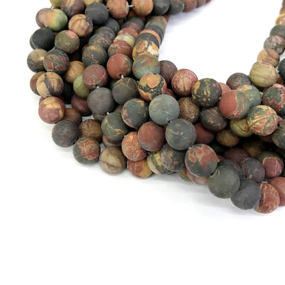 CJP344 Picasso Jasper Beads Matte Round 10mm 15" Strand